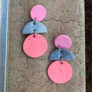Pink/Peach/Silver Clay Earrings